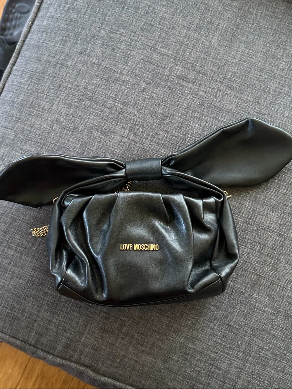 Love Moschino Black Faux Leather Crossbody with Gold Chain
